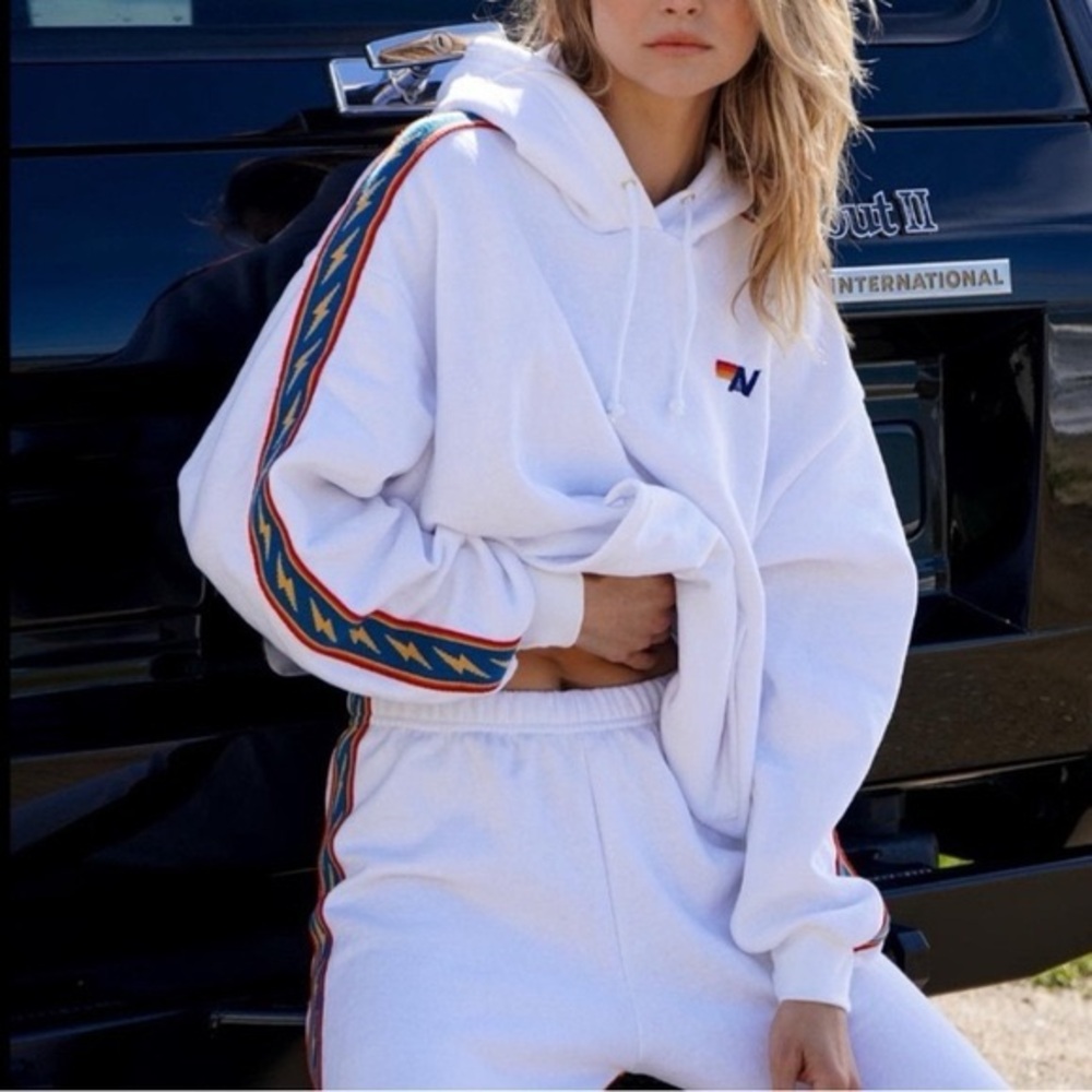 Aviator Nation Bolt Stripe Hoodie - White XS